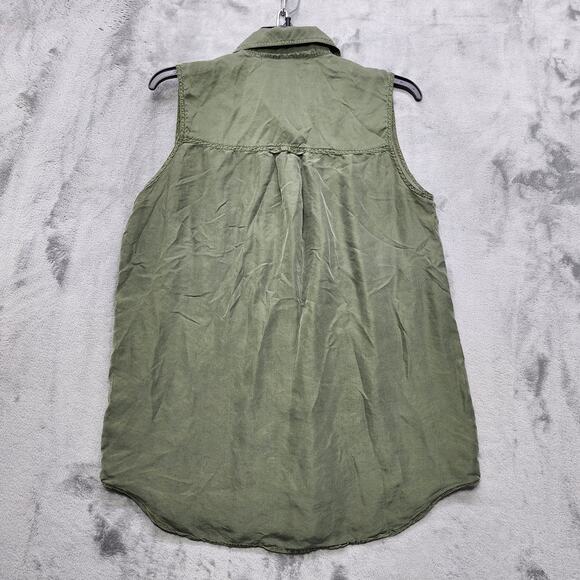 Vintage 80s Jonathan Martin Top Womens S Green Silk Sleeveless Button Up Preppy - Picture 2 of 9